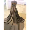 2020 Arabic Aso Ebi Gray Luxurious Sexy Evening Pearls Beaded Prom Dresses Sheath Formal Party Second Reception Gowns ZJ593