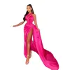 Hot Pink One Shoulder Ballkleider Falten High Side Split Cocktailparty Back Split Schwarze Mädchen Abendkleider Fuchsia