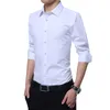 Разборчивая повседневная социальная формальная футболка мужская рубашка с длинным рукавом бизнес тонкий офисный мужской хлопок мужское платье S белый 4XL 5XL 220312