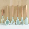 Ensemble d'ustensiles de cuisine en Silicone, spatule antiadhésive, pelle, manche en bois, ensemble d'outils de cuisine avec boîte de rangement, accessoires d'outils de cuisine