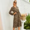 Robes de travail printemps et été femmes imprimé léopard robe mi-longue à manches longues bureau professionnel plus robes d'été pour femmes 221006