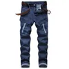 Men Big Pockets Cargo Jeans Slim Straight Stretch Denim Pants Patchwork Spliced Trousers Blue Black G0104