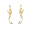 Simpatico cartone animato sirena cristallo coda di pesce perla orecchini eardrop per donne orecchini a bottone con pendente lungo 211231259T