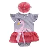 Kreskówka Noworodka Kid Baby Girl Odzież Długie Rękawów Romper Tutu Dress 2 PC Outfit Outfit Headband 201027
