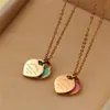 Martick Romantic Europe Style Heart Pendant Necklace Green Pink Color Double Heart Link Chain Necklace For Woman Jewelry P2 H0918
