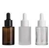 30 ml glazen fles platte schouder frosted clear amber glas ronde essentiële olie serum fles met glazen druppelaar parfumflessen