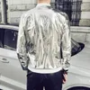 2020 neue Mode Jacke Männer Silber Glänzender Stoff Hip Hop Streetwear Slim Fit Stretch Bühne Tanz Kleidung Plus Größe LJ201013