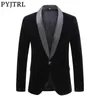 Pyjtrl manlig plus size klassisk svart sjal lapel sammet blazer män mode casual bröllop brudgum Slim kostym jacka sångare kostym 201955071