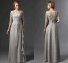 New Silver 2021 Abiti per la madre della sposa A-line Maniche a 3/4 Chiffon Pizzo Plus Size Abiti lunghi eleganti per la madre dello sposo Festa di nozze