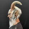 Maski imprezowe 2021 Lucyfer Cosplay lateks Halloween Costume Scary Demon Devil Movie Horrible Horn Mask