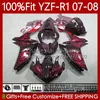 Kit de carénage OEM pour Yamaha 100% Fit YZF-R1 YZF1000 YZF R1 2007-2008 Corps 91No.152 YZF-1000 YZF R 1 1000 CC YZFR1 07 08 1000CC Flammes rouges 2007 2008 Carrosserie de moulage par injection