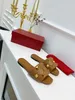 Top quality designer womens slippers decorative round buckle fashion new summer open toe flat heel rivet leather slippers half with shoebox size 35-42