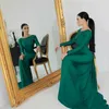 Billiga Enkel Emerald Green Långärmade Öppna Tyg Knackar Sweep Train Backless Prom Klänning Formell Klänning Slitage Party Dress Robes