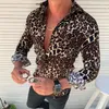 Men's Long Sleeve Shirt Autumn Spring Casual Cool Slim Fit Casual Lapel Shirts Tops Male Leopard Plus Size Blouse M-203Z