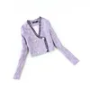 Moda Terno xadrez Feminino Inverno / Primavera Nova Qualidade Alta Qualidade Lace Tweed Top Jacket + Saco Hip Fishtail Skirt Luz Roxo Set 201027