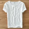 100% coton été lin T-shirt hommes à manches courtes col rond respirant Topstee doux blanc T-shirt de haute qualité 213 220224