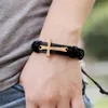 Cuir cross Bible charme tressé bijoux urbains à la main noir véritable bracelet ajustable de bracelet rétro