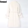 Nerazzurri Lungo caldo e soffice trench in pelliccia sintetica per donna Doppio petto rosa bianco verde plus size cintura moda invernale 201210