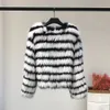 Fashion Women Black And White Stripe faux fur coat long sleeve O-Neck fur jacket Warm Casual outerwear Winter Overcoat Outercoat 201019