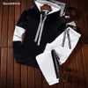 Zestawy z kapturem zimą Mężczyźni Dres Casual Bluzy Bluza + Spodnie dresowe 2 Sztuka Zestaw Mężczyzna Pullover Hoody Hip-Hop Streetwear Ubrania 211220