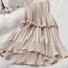 Neploe Autumn Pleated Skirt High Waist Irregular Hem Flouncing Women Long Skirts Fashion Faldas Jupe Femme 1F658 220221