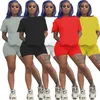 여름 의류 여성 Jogger 정장 2 조각 세트 복장 짧은 소매 티셔츠 + 반바지 플러스 크기 2x 트랙스 캐주얼 블랙 스포츠웨어 3390