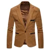 Moda-V Yaka Uzun Kollu Erkek Kadife Blazer Moda Tek Düğme Katı Renk Erkek Suit Ceket Bahar Erkek Giyim