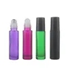 10 ml 1 / 3oz dikke amberrol op glazen fles cosmetische geuren etherische olieplessen met stalen roller kogel gemengd 5 kleuren