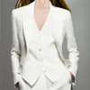 Vita kostymer 3 stycken Pantsuits ol Kvinnors sommar blazer jacka byxor väst kostym för kvinnor set 200923