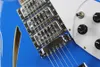 Chitarra elettrica a 6 corde con corpo blu semi-cavo con ponte R, tastiera in palissandro, battipenna bianco, personalizzabile