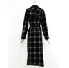 Herbst Frauen Plaid Muster Jacke Lange Blends Mäntel Mit Gürtel Weibliche Elegante Vintage Langarm Party Frau Mäntel Winter