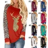 Plus Size Women Sweater Christmas Deer Lovertjes Leopard Patchwork Ronde hals Lange Mouwen T-shirt 2020 Herfst Winter Kleding M3001