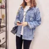 Damesjassen 2022 Denim Dames Plus Size 5XL Overjas Pearl Beading Pailletten Jeans Jasje Lange mouw Vintage Casual Bomber Jas