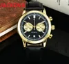 Two Eyes Sub Dial Work mens full functional quartz watches Leather Sapphire waterproof Calendar Luxury fashion classic waterproof men Daydate Wristwatch