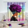 4 Sztuk / zestaw WC pokrywa Kąpiel Dywan Mata Tkanina Prysznic Zasłona Zestaw do łazienki African American Woman Curtain Sets Hooks T200711