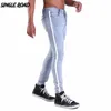 Super Singleroad Skinny Men New Biker Blue Stret Stretch Denim Pantalon Slim Fit Mens Jeans avec rayures latérales Brand Man 201111 S