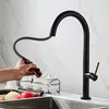 LANGYO Black White Kitchen Faucet 360Ronating Blackend Sink Tap Cold and Hot Kitchen Mixer Tap Blackened Pull Out Kitchen Mixer T200424