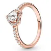 Authentic 925 Sterling Silver Sparkling Pink Elevated Heart Ring for Women Wedding Party Europe Fashion Jewelry