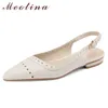 Meotina Women's Flat Shoes Shoulder Strap and Buckle Cut Natural Leather Autumn Apricot 40 2 9
