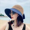 COKK Summer Hats For Women Knitted Breathable Foldable Sun Hat With Bow Sun Protection Sunshade Korean Beach Hat Cap Travel New Y200714