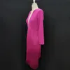 Rose Red Long Sleeves Tassels Women Midi Dress Deep V Neck Sexy Patchwork with Zipper Female Date Out Fashion Spring 2020 New LJ200820