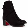 Neue lässige klassische Design Karistrap Chunky Heels Damen Stiefeletten Winter Booty Luxus Designer Party rote Sohlen Booty mit Box