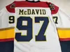 Özel Deluxe Edition # 97 Connor McDavid Erie Suitters Otantik Hokey Jersey Donanma Beyaz Erkek Dikişli CCM OHL Formalar S-5XL Herhangi bir isim numarası