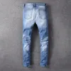 Mäns jeans sokotoo fågel broderade målade rippade streetwear hål patchwork stretch denim pants1
