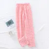 See Cotton Plaid Pants Bottoms Women Men Wide Leg Casual Pajamas Homewear Lounge Wear Anti-mosquito 201109