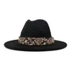 Fedora Hat Femmes hommes serpentin serpent imprimé bande ceinture de ceinture felted chapeaux hommes femmes décontractées vintage panama derby noires blanches chapeaux