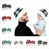 8 couleurs Parent-enfant Beanie hiver chaud adultes enfants casquettes tricotées sports de plein air bonnets Plaid laine chapeaux chapeaux de fête de fête