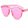 2021 Rimless Round Vintage Pink Purple Blue Sunglasses Women Designer Siamese Candy Color Trend Goggles Frameless Glasses2653151