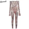 OrangeA set coordinato da donna con stampa leopardata con spalle scoperte body a maniche lunghe leggings elasticizzati abiti in due pezzi fashion clubwear Tute