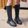 Girls Boots Children's Bowknot Little Girl Leather Princess High Winter Single Shoes Black Flats Boot 211227